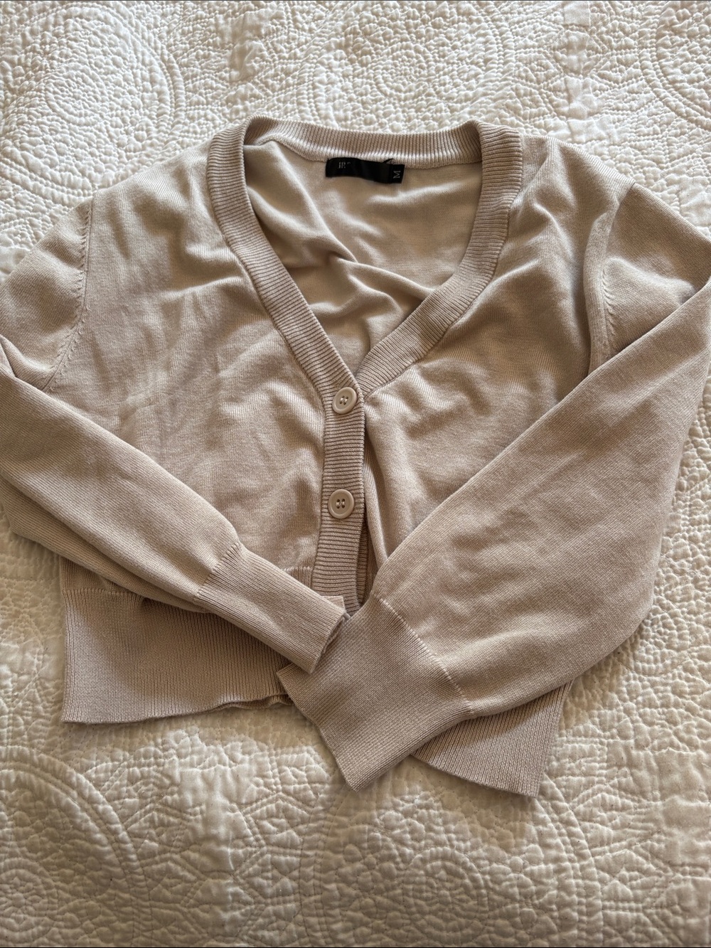 Women's V-Neck Button Cardigan Sweater in Light Beige